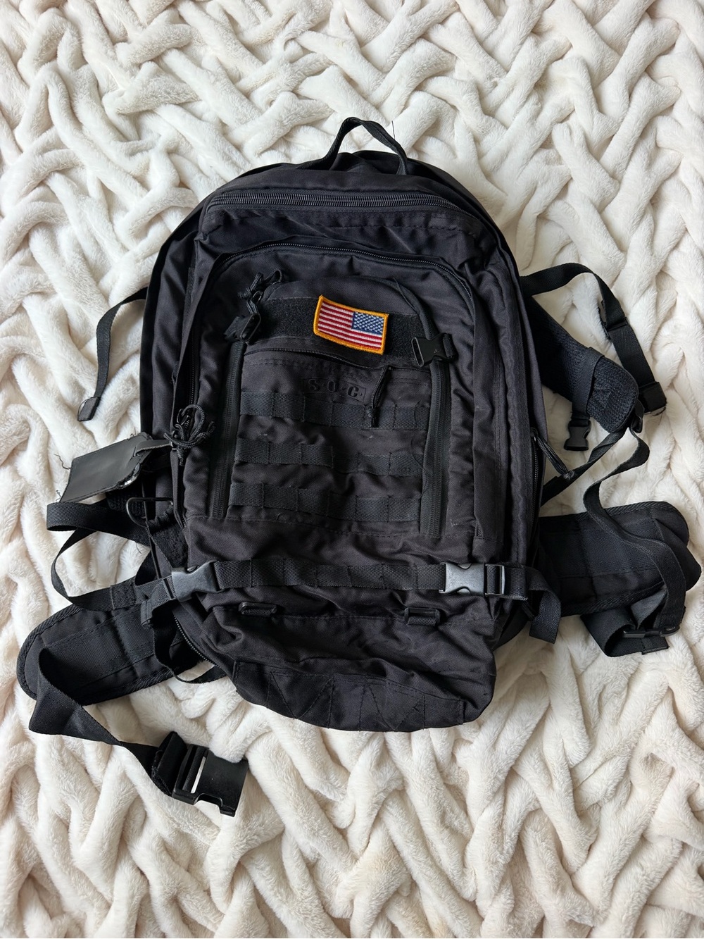 Black Tactical Backpack with MOLLE Webbing - Brand: